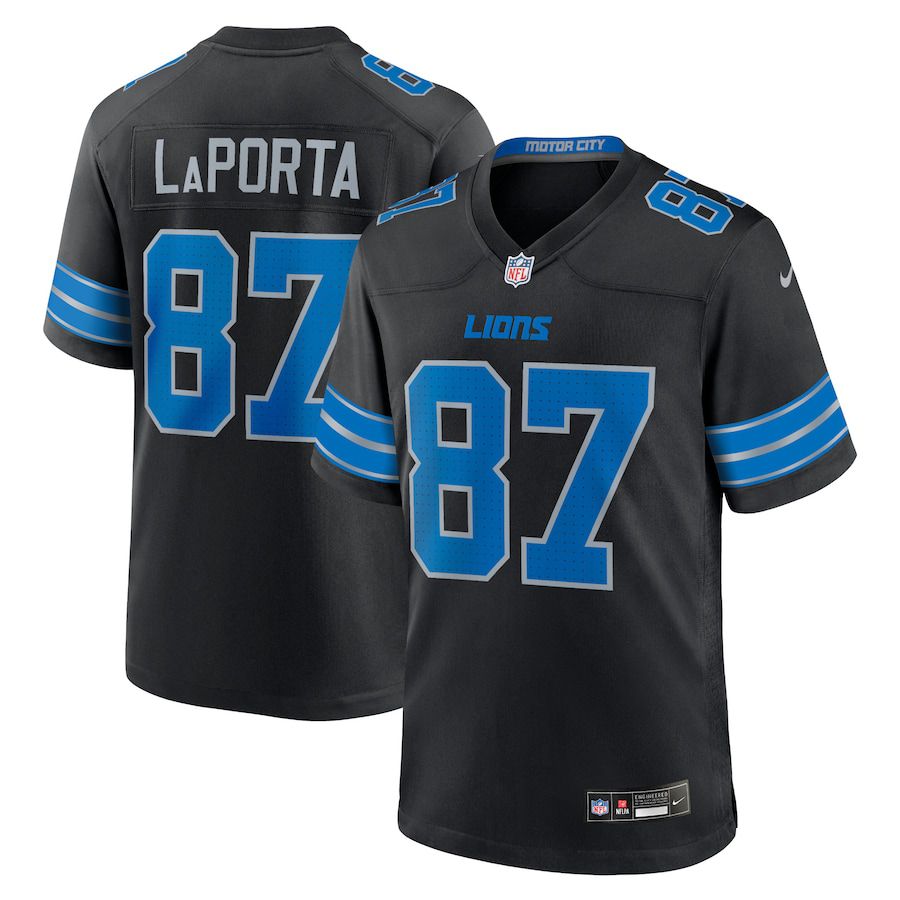 Men Detroit Lions 87 Sam LaPorta Nike Black 2nd Alternate Game NFL Jersey
